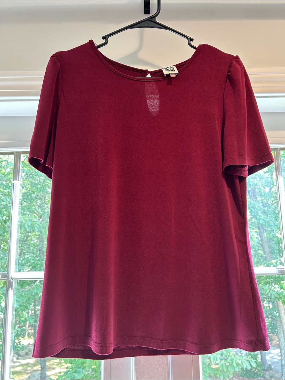 Anne Klein Short Sleeve Crewneck Top - Burgundy Wine